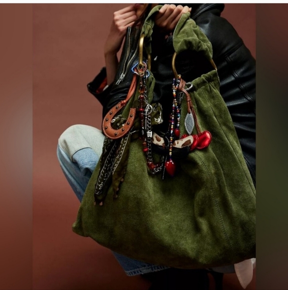 Free People Handbags - NWT Free People Bobbi Slouch Suede Tote Purse Bag  in Khaki (Olive Green)